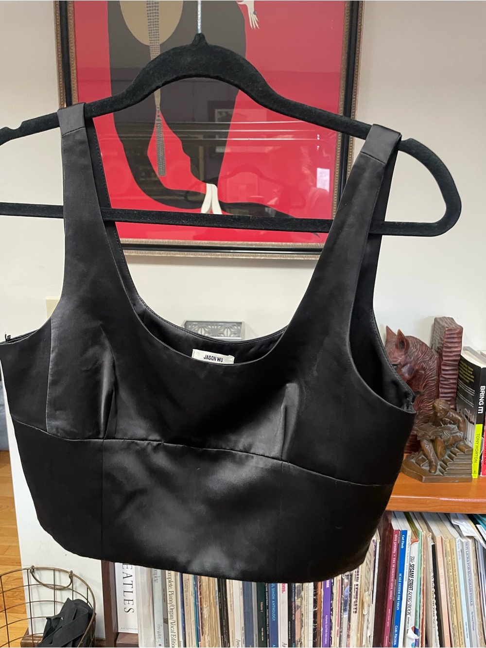 Jason Wu Black Satin Cropped Tank Top